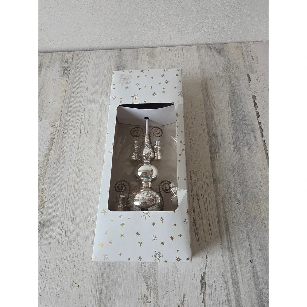 Vintage Czech Republic bell tree topper silver tinsel glass Xmas tree